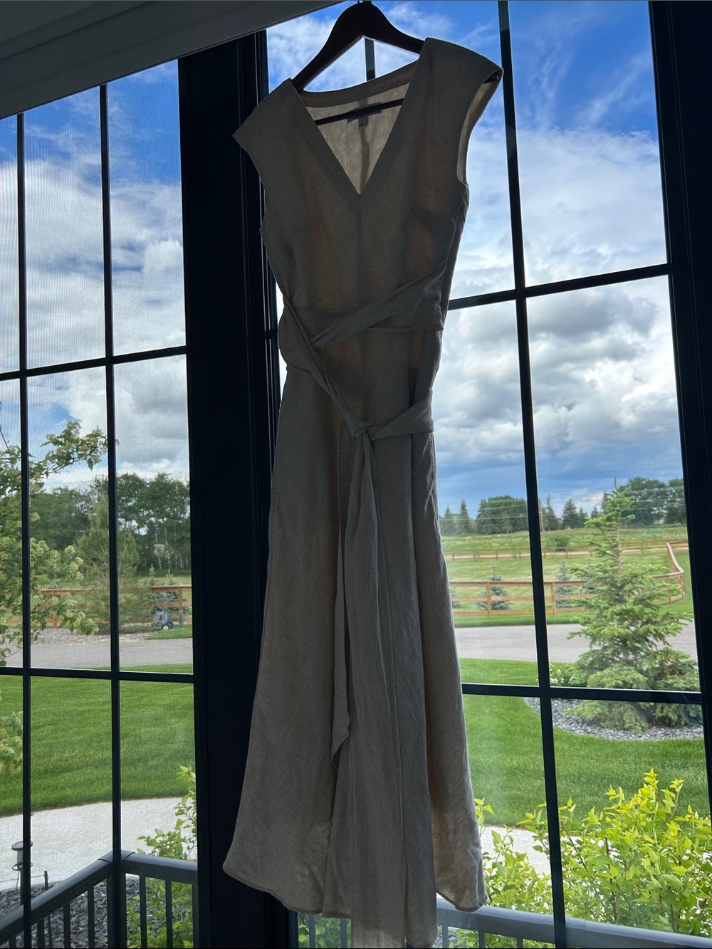 Banana Republic Sleeveless V-Neck Wrap Maxi Dress in Beige